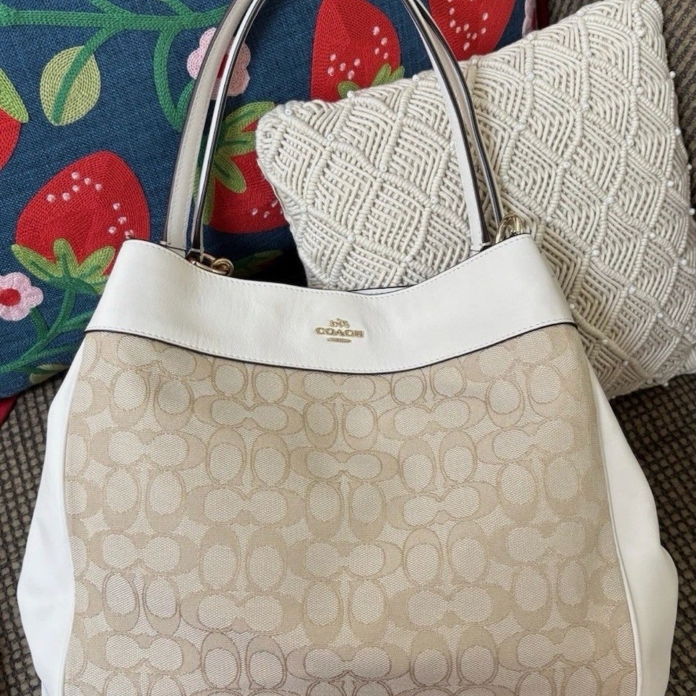 Coach Lexy Hobo Signature Beige and White Shoulder Bag